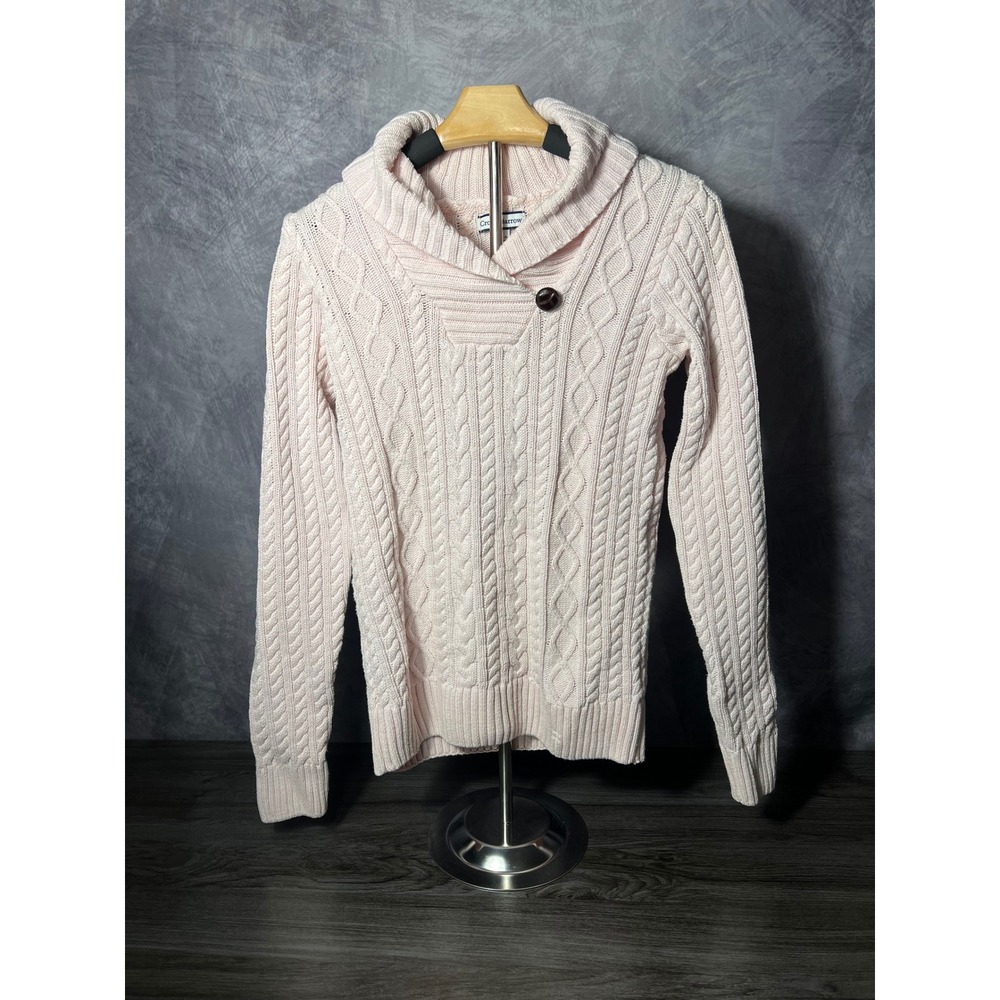 Croft & Barrow Cable Knit Shawl Collar Pristine Pink 100% Cotton Size Medium